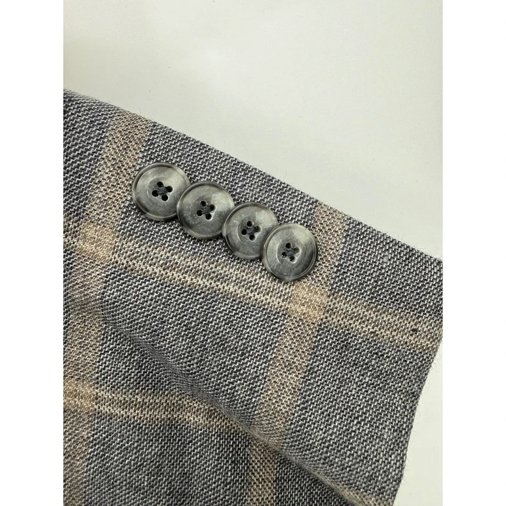 Jo A Bank Blazer Mens 42R Gray Beige Plaid Linen Wool Brrr Sport‎ Coat